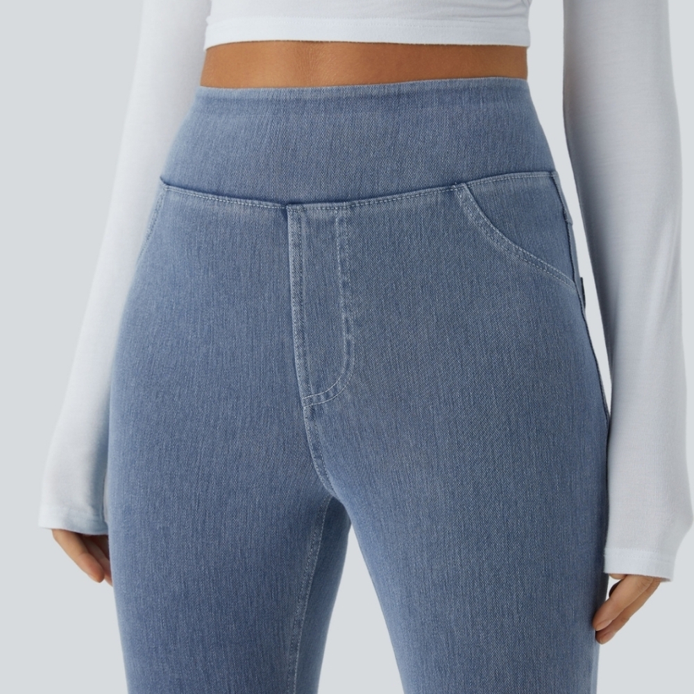 Halara NWOT Flex High Waisted Pocket Casual Leggings Ice Crevice Denim Large - Picture 4 of 7